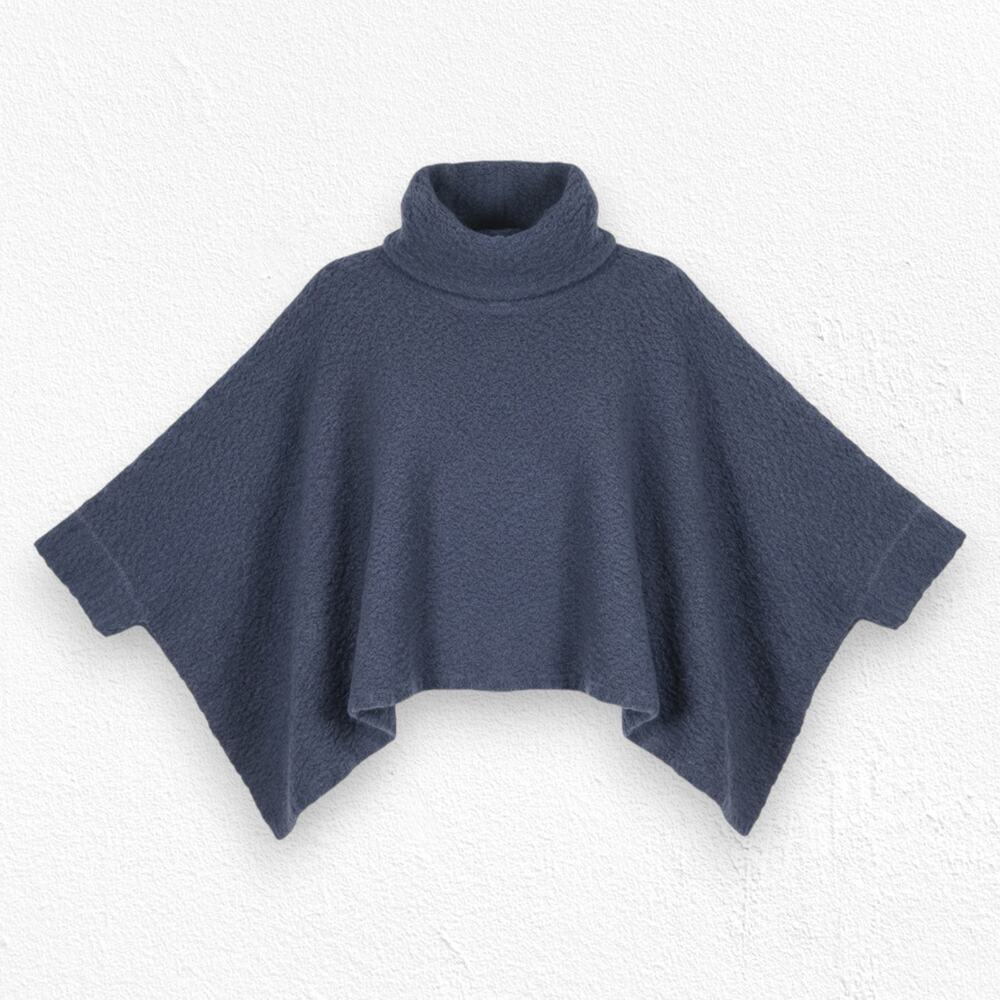 Romeo & Juliet Navy Boucle Chenille Turtleneck Poncho Cape Sweater Size Medium